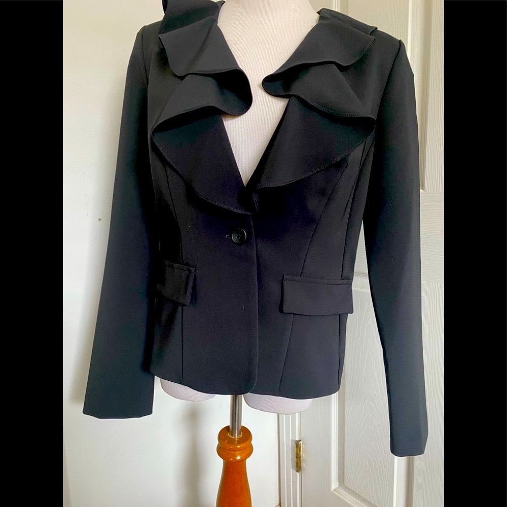 Joseph Ribkoff Black Draped Ruffle Blazer - Picture 9 of 10